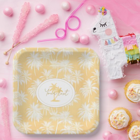 Hawaiian Palm Tree Silhouette Muster Gold ID1093 Pappteller (Party)