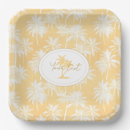 Hawaiian Palm Tree Silhouette Muster Gold ID1093 Pappteller (Vorderseite)