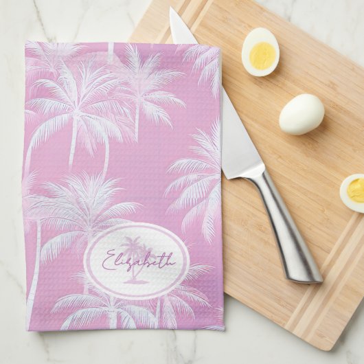 Hawaiian Palm Tree Silhouette Muster Plum ID1093 Geschirrtuch (Viertel Falte)