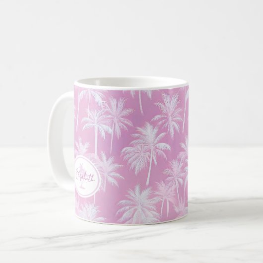 Hawaiian Palm Tree Silhouette Muster Plum ID1093 Kaffeetasse (Vorderseite Links)