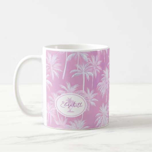 Hawaiian Palm Tree Silhouette Muster Plum ID1093 Kaffeetasse (Links)