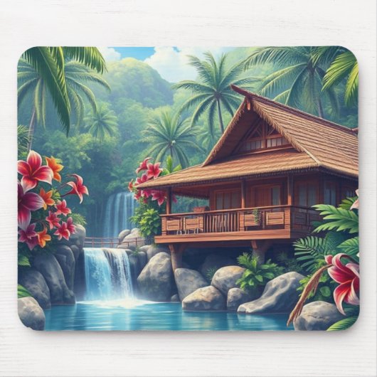 Hawaiian Paradise Tropical Bungalow Mouse Pad Mousepad (Vorne)