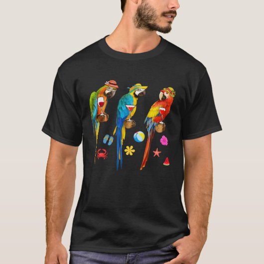Hawaiian Parrots Drinking Wine Christmas In July T-Shirt (Vorderseite)