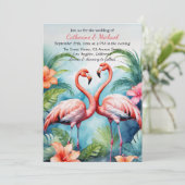Hawaiian Pink Flamingo Hibiskus QR Code Wedding Einladung (Stehend Vorderseite)