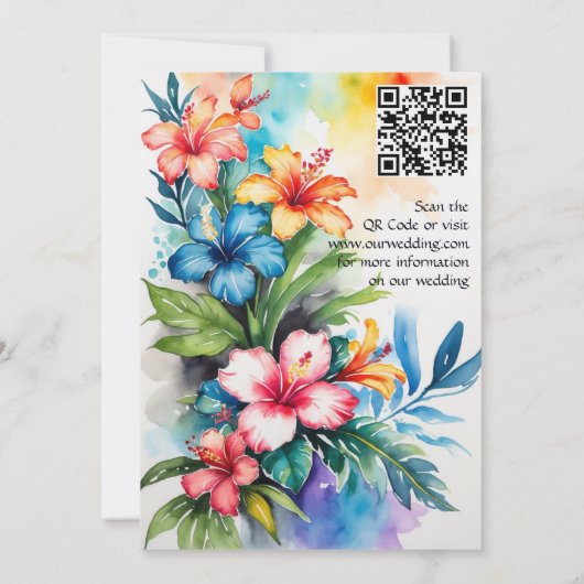Hawaiian Pink Flamingo Hibiskus QR Code Wedding Einladung (Rückseite)