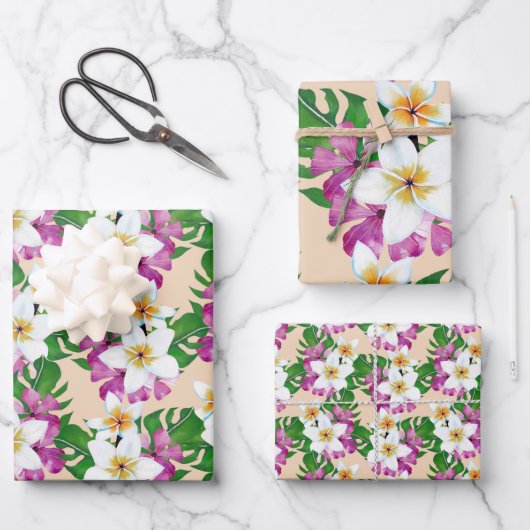 Hawaiian Plumeria Gift Wrap Geschenkpapier Set (Vorderseite)