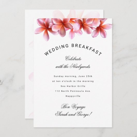 Hawaiian Plumeria Wedding Breakfast Einladung (Vorne/Hinten)