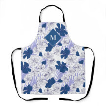 Hawaiian Print Mens Blue Tropical Monogram Schürze