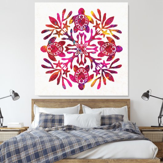Hawaiian Quilt Honu (Meeresschildkröte) Leinwanddruck (Insitu (Schlafzimmer))