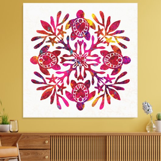 Hawaiian Quilt Honu (Meeresschildkröte) Leinwanddruck (Insitu (Wohnzimmer))