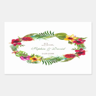 Hawaiian Radiant Tropical Floral Wreath Wedding Rechteckiger Aufkleber