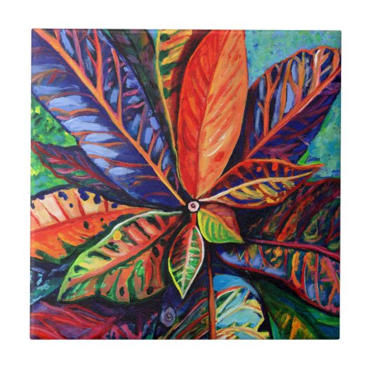 Hawaiian Rainbow Croton Pflanze Keramik Tile Fliese (Vorderseite)