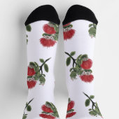 Hawaiian Red Lehua Tropical Flower Watercolor Socken (Oben)