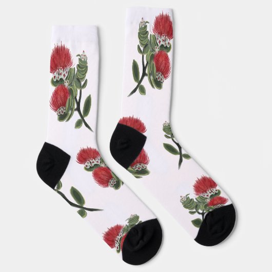 Hawaiian Red Lehua Tropical Flower Watercolor Socken (Rechts)