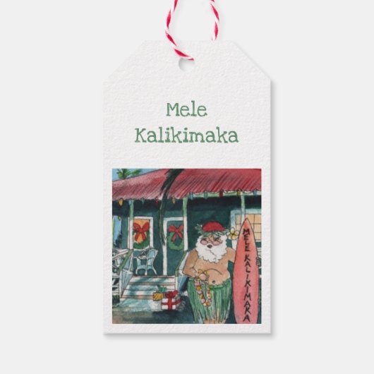 Hawaiian Santa Claus Mele Kalikimaka Geschenkanhänger (Rückseite)