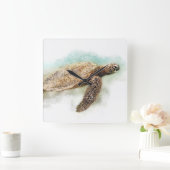 Hawaiian Sea Turtle Watercolor Quadratische Wanduhr (Zuhause)