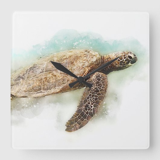 Hawaiian Sea Turtle Watercolor Quadratische Wanduhr (Vorderseite)