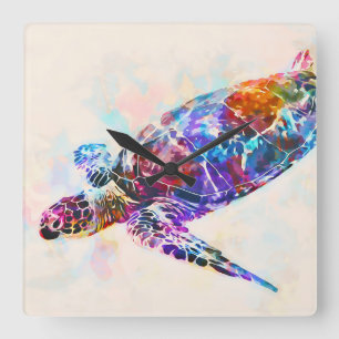 Hawaiian Sea Turtle Watercolor Quadratische Wanduhr