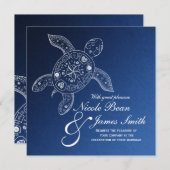 Hawaiian Sea Turtle White auf Blue Beach Wedding Einladung (Vorne/Hinten)