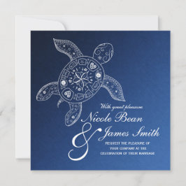 Hawaiian Sea Turtle White auf Blue Beach Wedding Einladung