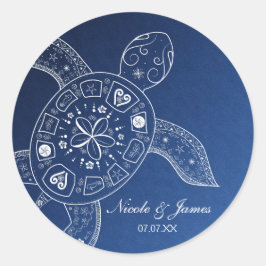 Hawaiian Sea Turtle White auf Blue Beach Wedding Runder Aufkleber