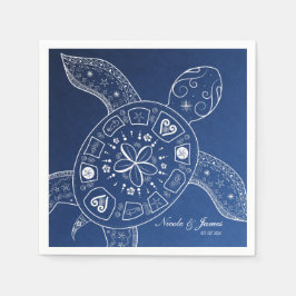 Hawaiian Sea Turtle White auf Blue Beach Wedding Serviette