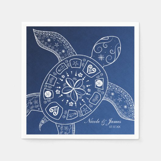 Hawaiian Sea Turtle White auf Blue Beach Wedding Serviette (Vorderseite)
