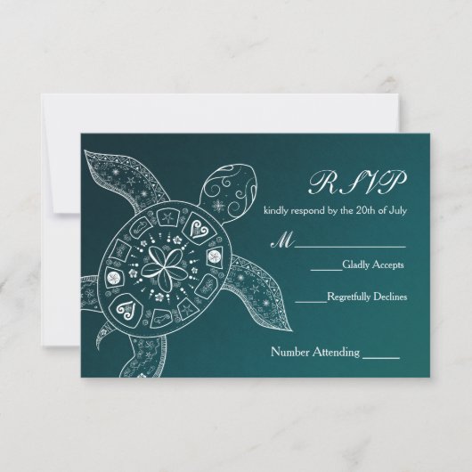 Hawaiian Sea Turtle White Blue Beach Wedding UAWG RSVP Karte (Vorderseite)