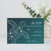 Hawaiian Sea Turtle White Blue Beach Wedding UAWG RSVP Karte (Stehend Vorderseite)