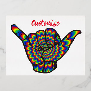 Hawaiian Shaka Psychedelic Thunder_Cove Folien Feiertagspostkarte