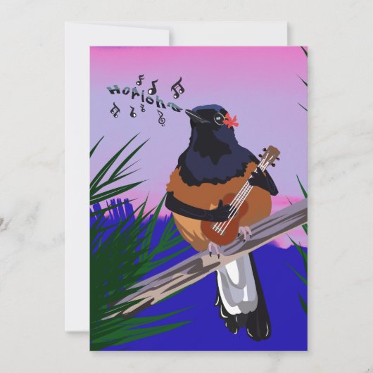 Hawaiian Shama Bird spielt Ukulele Einladung (Vorderseite)