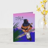 Hawaiian Shama Bird spielt Ukulele Karte (Gelbe Blume)