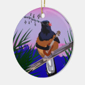Hawaiian Shama Bird spielt Ukulele Keramik Ornament (Links)