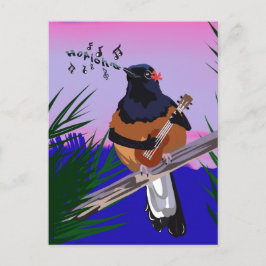 Hawaiian Shama Bird spielt Ukulele Postkarte