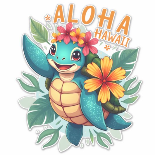 Hawaiian-Shirt Aloha Hawaii Sea Turtle Girl Women Aufkleber (Vorderseite)