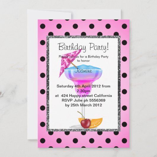HAWAIIAN SPOT BLACK COCKTAIL GEBURTSTAG EINLADUNG (Vorderseite)