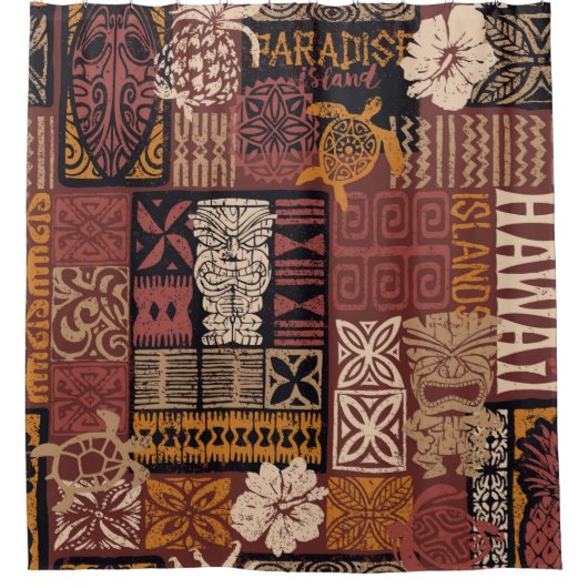 Hawaiian stammesstil Motiv fabric patchwork abstr Duschvorhang (Vorderseite)