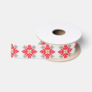 Hawaiian Style Blume Quilt Red Satinband