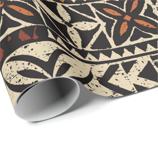 Hawaiian style tapa tribal fabric abstract patchwo geschenkpapier (Rolleneckpunkt)