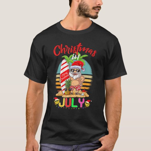 Hawaiian Summer Cool Santa Claus Surfen Weihnachte T-Shirt (Vorderseite)
