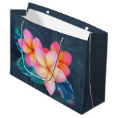 Hawaiian Sunrise Plumeria Große Geschenktasche Geschenktüte (Vorderseite Schrägansicht)