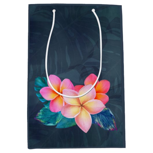 Hawaiian Sunrise Plumeria Tall Gift Bag Mittlere Geschenktüte (Vorderseite)