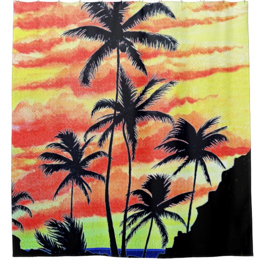 Hawaiian Sunset Coco Palms Duschvorhang (Vorderseite)