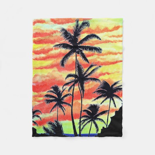 Hawaiian Sunset Coco Palms Fleecedecke (Vorderseite)