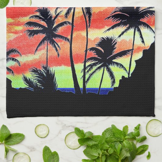 Hawaiian Sunset Coco Palms Geschirrtuch (Gefaltet)
