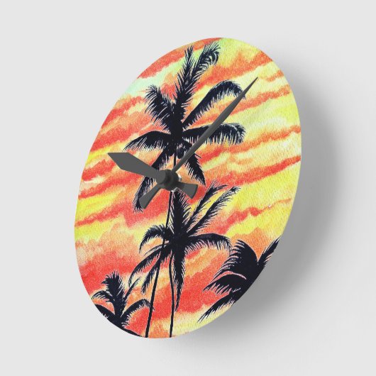 Hawaiian Sunset Coco Palms Runde Wanduhr (Winkel)
