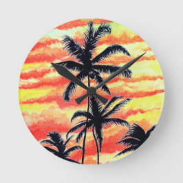 Hawaiian Sunset Coco Palms Runde Wanduhr