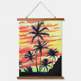 Hawaiian Sunset Coco Palms Wandteppich Mit Holzrahmen