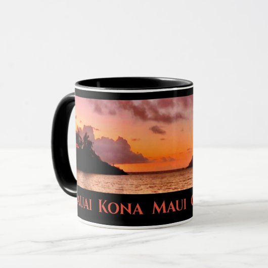 Hawaiian Sunset Coffee Tasse - Kona Kauai Maui O'a (Vorderseite Links)