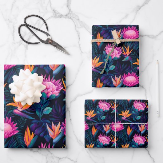 Hawaiian Sunset Glow: Protea Wrapping Paper Geschenkpapier Set (Vorderseite)